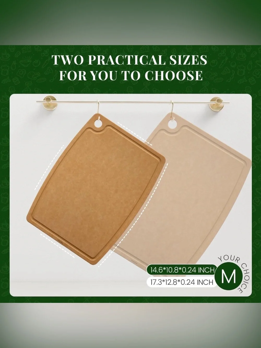 Kikcoin Wood Cutting Board, Cutting Boards for Kitchen Dishwasher Safe Non-sl...
